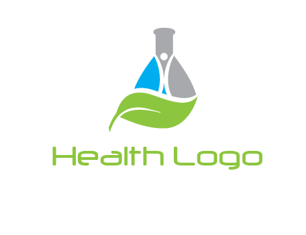 chemical flask and swoosh man with leaf medical logo