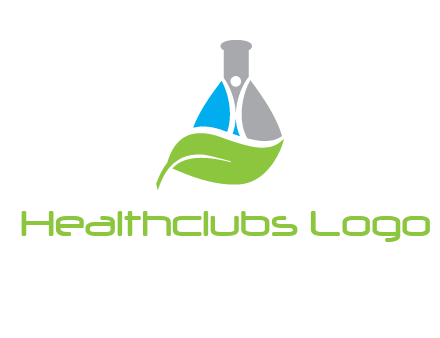 chemical flask and swoosh man with leaf medical logo