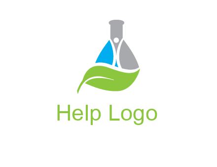 chemical flask and swoosh man with leaf medical logo