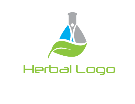 chemical flask and swoosh man with leaf medical logo