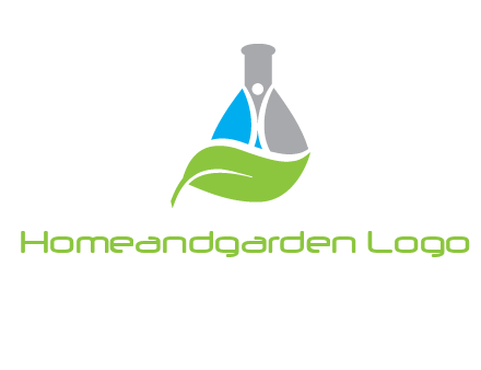 chemical flask and swoosh man with leaf medical logo