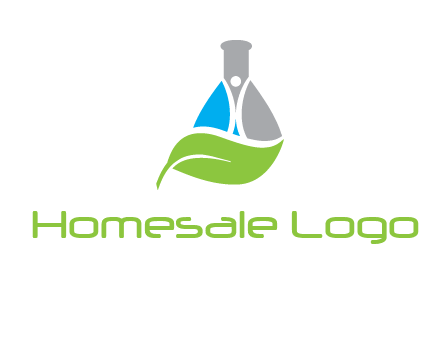 chemical flask and swoosh man with leaf medical logo