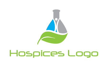 chemical flask and swoosh man with leaf medical logo