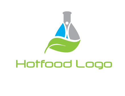 chemical flask and swoosh man with leaf medical logo