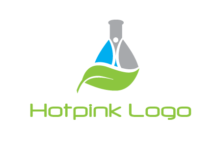 chemical flask and swoosh man with leaf medical logo