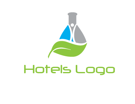 chemical flask and swoosh man with leaf medical logo