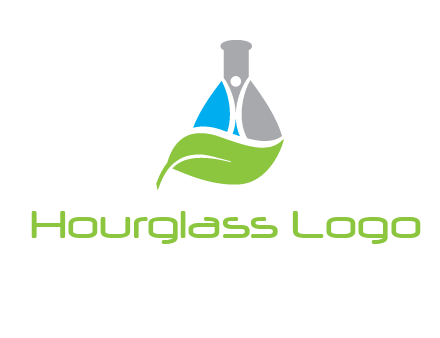 chemical flask and swoosh man with leaf medical logo