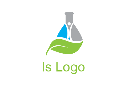 chemical flask and swoosh man with leaf medical logo