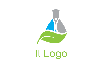 chemical flask and swoosh man with leaf medical logo