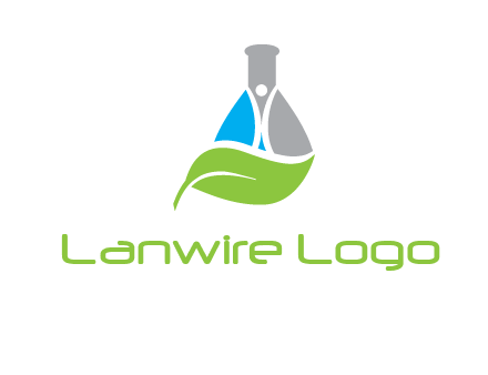 chemical flask and swoosh man with leaf medical logo