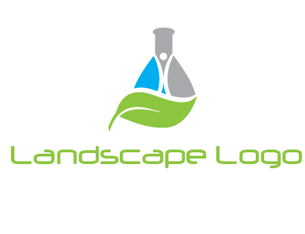 chemical flask and swoosh man with leaf medical logo