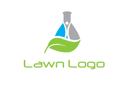 chemical flask and swoosh man with leaf medical logo