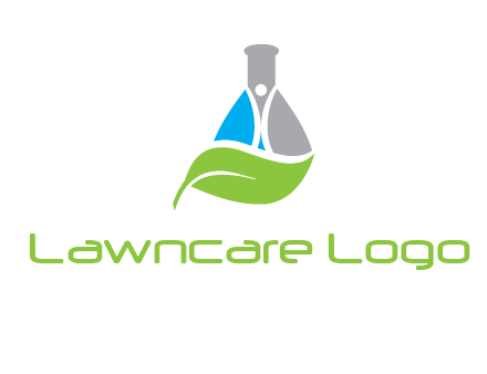 chemical flask and swoosh man with leaf medical logo