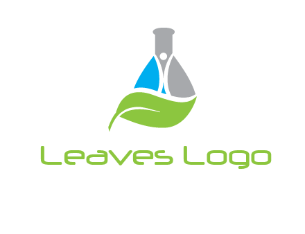 chemical flask and swoosh man with leaf medical logo