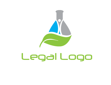 chemical flask and swoosh man with leaf medical logo