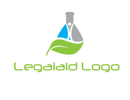 chemical flask and swoosh man with leaf medical logo
