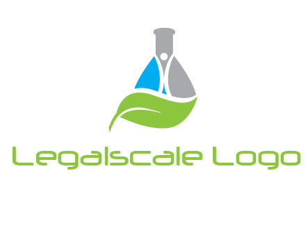 chemical flask and swoosh man with leaf medical logo