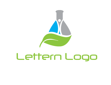 chemical flask and swoosh man with leaf medical logo
