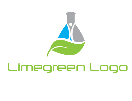 chemical flask and swoosh man with leaf medical logo
