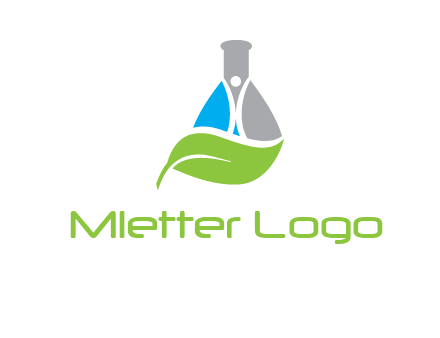 chemical flask and swoosh man with leaf medical logo