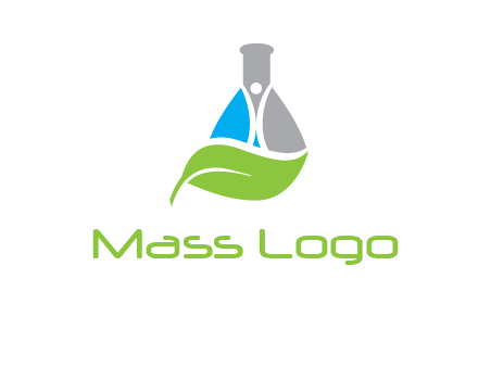 chemical flask and swoosh man with leaf medical logo
