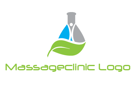 chemical flask and swoosh man with leaf medical logo