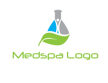 chemical flask and swoosh man with leaf medical logo