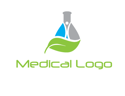 chemical flask and swoosh man with leaf medical logo