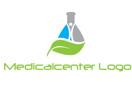 chemical flask and swoosh man with leaf medical logo