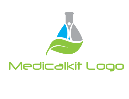 chemical flask and swoosh man with leaf medical logo