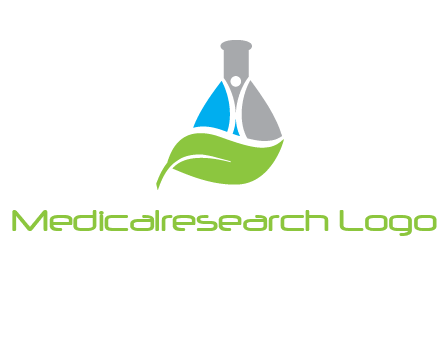 chemical flask and swoosh man with leaf medical logo