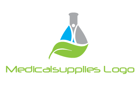 chemical flask and swoosh man with leaf medical logo