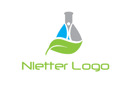 chemical flask and swoosh man with leaf medical logo