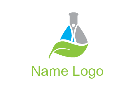 chemical flask and swoosh man with leaf medical logo