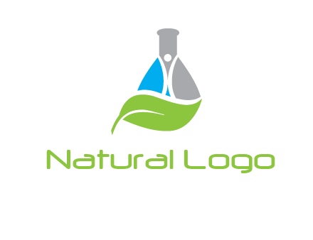 chemical flask and swoosh man with leaf medical logo