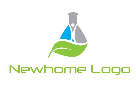 chemical flask and swoosh man with leaf medical logo