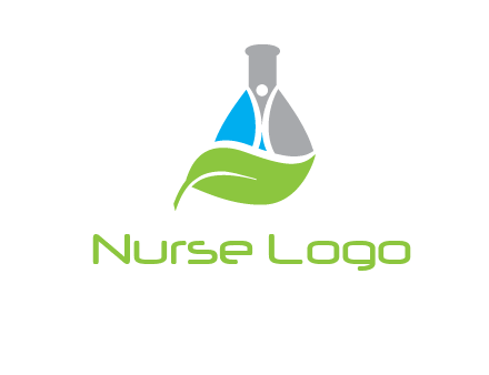 chemical flask and swoosh man with leaf medical logo