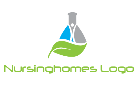 chemical flask and swoosh man with leaf medical logo
