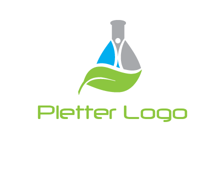 chemical flask and swoosh man with leaf medical logo