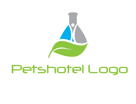 chemical flask and swoosh man with leaf medical logo