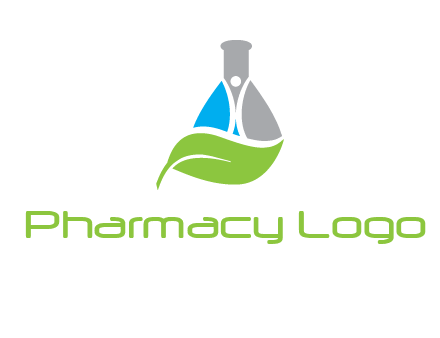 chemical flask and swoosh man with leaf medical logo