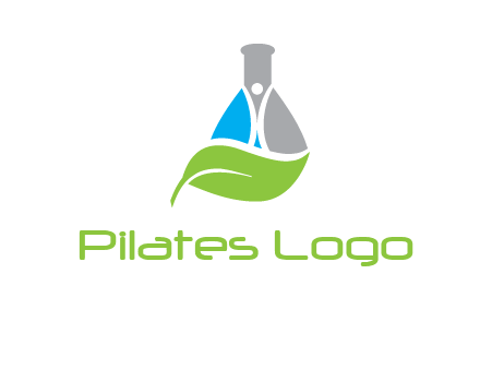chemical flask and swoosh man with leaf medical logo