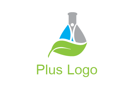 chemical flask and swoosh man with leaf medical logo