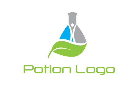 chemical flask and swoosh man with leaf medical logo