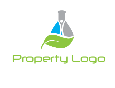 chemical flask and swoosh man with leaf medical logo