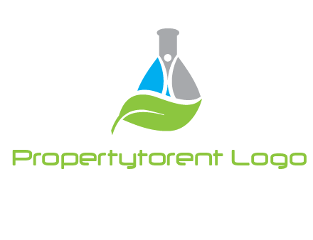 chemical flask and swoosh man with leaf medical logo