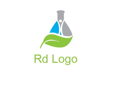 chemical flask and swoosh man with leaf medical logo