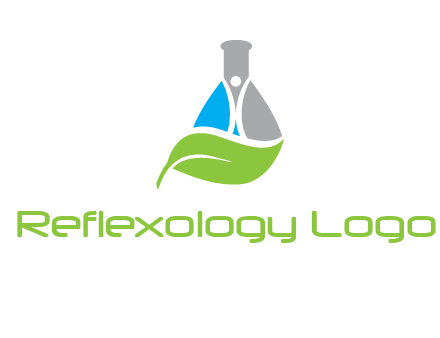 chemical flask and swoosh man with leaf medical logo
