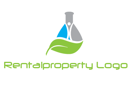 chemical flask and swoosh man with leaf medical logo