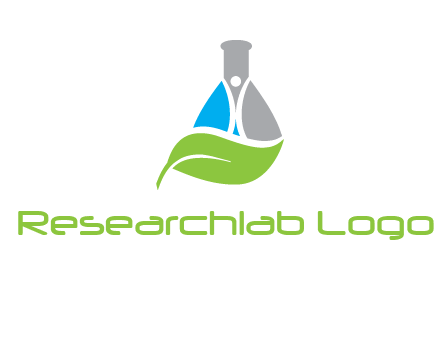 chemical flask and swoosh man with leaf medical logo